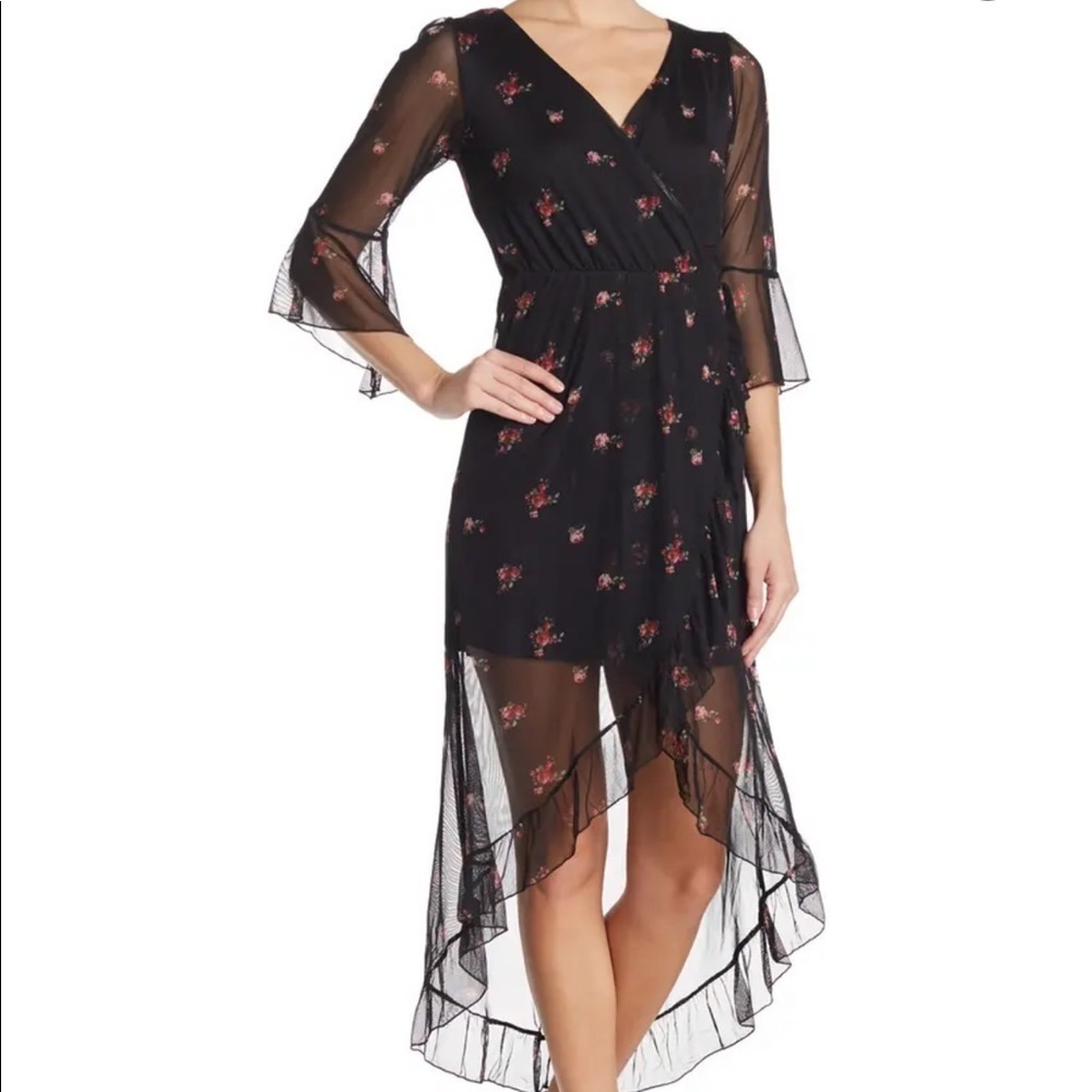 NWT KENEDIK Floral Mesh 3/4 Sleeve High/Low Dress